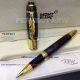 Perfect Replica Mont Blanc Daniel Defoe Gold Clip Blue Rollerball Pen For Mens (2)_th.jpg